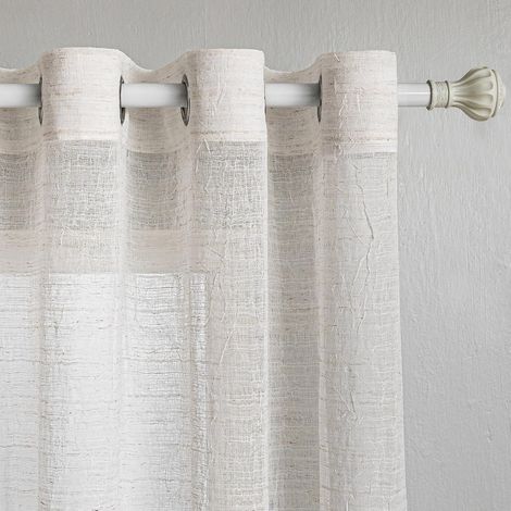 Rideau à œillets, style bohème, semi-transparent, effet lin, pliable, en voile, décoratif, pour salon, chambre à coucher, 2 pièces, hauteur 245 x largeur 140 cm, beige. (1/5)
