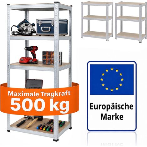 Relaxdays Schwerlastregal, 5 Ebenen, HBT: 200 x 80 x 60 cm, bis 875 kg, Keller & Garage, Lagerregal, Stahl, silber (1/5)