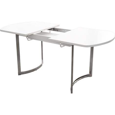 Mesa de Comedor para 4 a 6 Personas Extensible, con Tablero de MDF y Patas Plateadas, Blanca (1/5)