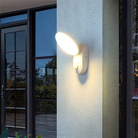 Applique murale LED en aluminium avec détecteur de mouvement, angle d'éclairage réglable à 350°, étanchéité IP65, lumière blanche 6500K (blanc)