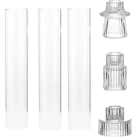 Lot de 3 photophores en verre de type ouragan pour bougies coniques, porte-bougies, photophores pour centres de table (1/5)