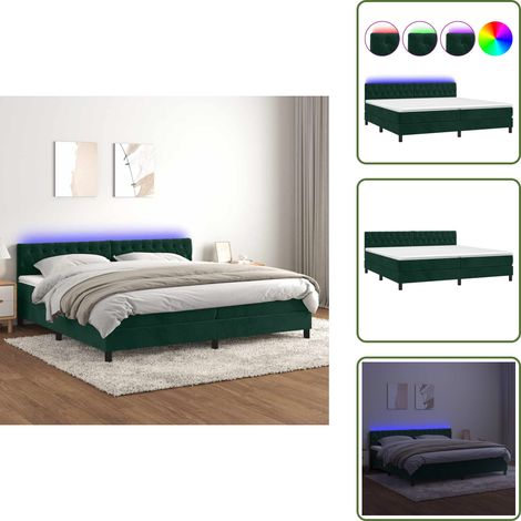 Sommier à lattes de lit avec matelas LED Vert foncé 200x200 cm - Sommier Tapissier - Lit Avec Led - Lit Design - Lit Velours - Tête De Lit Ajustable (1/5)