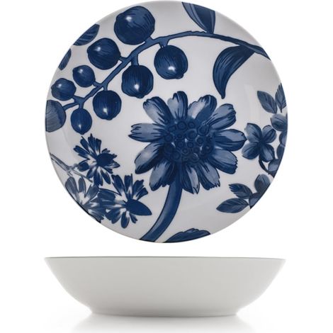 Lot de 6 assiettes creuses Grandiflora en porcelaine bleue décorée, 20 cm - Élégance et fonctionnalité pour chaque table