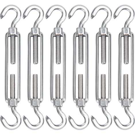 M5 Edelstahl-Kabelspanner, 6er-Pack, verstellbarer, robuster Drahthaken und Hakenspanner für Seile, Kabel, Wäscheleinen, Gitter zur Sonnenschutzmontage