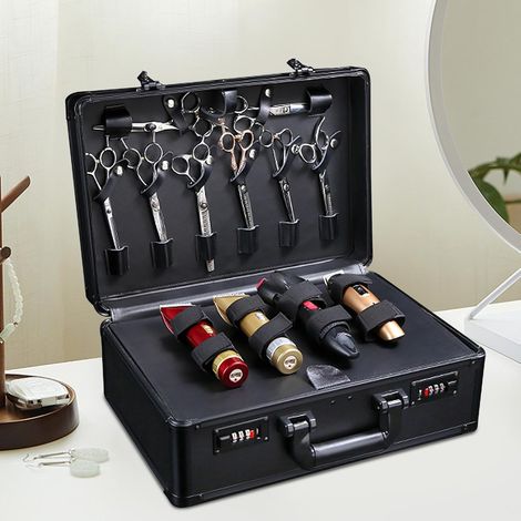Mallette à Outils Barber pour Coiffeur Mallette de Coiffeur Boîte Organiseur pour Ciseaux et Accessoires Noir Valises Trousses et Vanitys (1/5)
