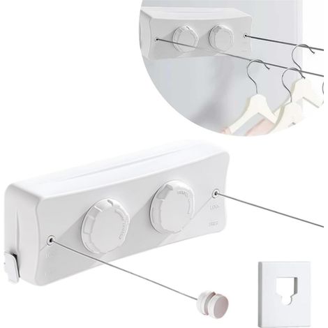 Stendibiancheria retrattile, stendibiancheria retrattile per interni, manopola di tensione regolabile, design anti-cedimento, adatto per balcone, lavanderia, camera da letto, 2 Max 5,1 M (1/5)