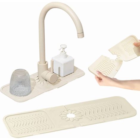 Spülbecken-Armaturenmatte, Silikon-Spritzschutz, 7° Gefälle, schnelltrocknend, hält die Arbeitsplatte trocken – weiß, 44 x 13,5 cm (1/5)