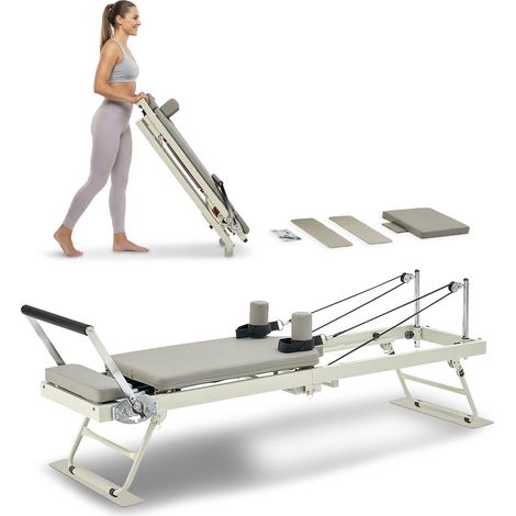 Reformer Pilates Pliable, Machine d'Entraînement Pilates Charge 181,44 kg, Lit avec Double Résistance, Ressort et Cordon, Kit Réformateur pour Utilisateurs Avancés et Débutants, Gym Domicile