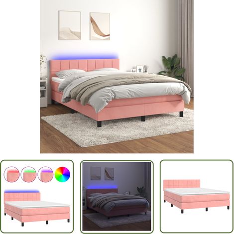 The Living Store Sommier à lattes de lit avec matelas et LED Rose 140x190 cm - Lit Plateforme - Lit Capitonné - Lit Design - Lit Double - Sommier Tapissier (1/5)