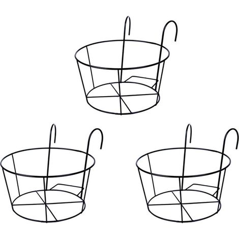 Support de Pot de Plantes, Métal Rond de Fleurs Porte-pot de Fleur, avec des Crochets, pour les Balustrades de Balcon de Jardin Noir-1 pcs-Fei Yu (1/4)