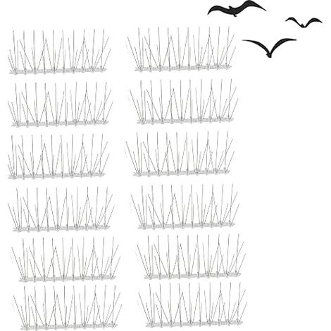 12 Pièces Pics Anti Pigeons, Pique Anti Pigeon Balcon, Pointes Anti-Oiseaux en Acier Inoxydable, Convient pour les Toits,Cheminées,Clôtures,Boîtes aux Lettres,Balcons,Granges et Terrasses(25cm) (1/5)