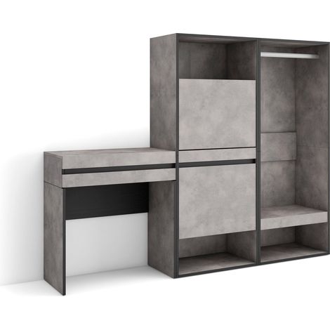 Skraut Home - Consola entrada, mueble con cajón, 190x145x35 cm, Recibidor, Zapatero, Vestidor abierto, Estilo Moderno, Gris Cemento (1/5)