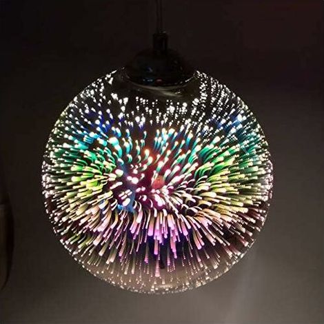 Colorful Chandelier 3D Led Pendant Lights Mirror Glass Ball Firework Lampshade E27 Base Hanging Lamp 20Cm(Silver) (1/5)
