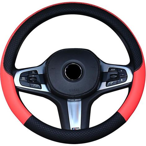 Housse de volant automobile en cuir microfibre noir et rouge avec design antidérapant (1/3)