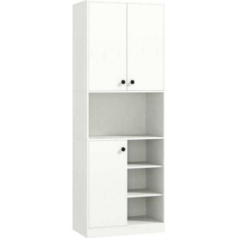 Optimiser le Rangement Cuisine Buffet Armoire Haute 166 cm Niche Micro-Ondes Portes Étagères et Kit Anti-Basculement Blanc (1/5)