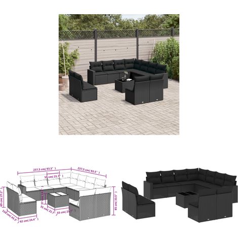 12-tlg. Garten-Sofagarnitur mit Kissen Schwarz Poly Rattan - Gartenmöbel - Outdoor Möbel - PE-Rattan - Rattan Sofa - Esstisch Set - Home & Living (1/3)