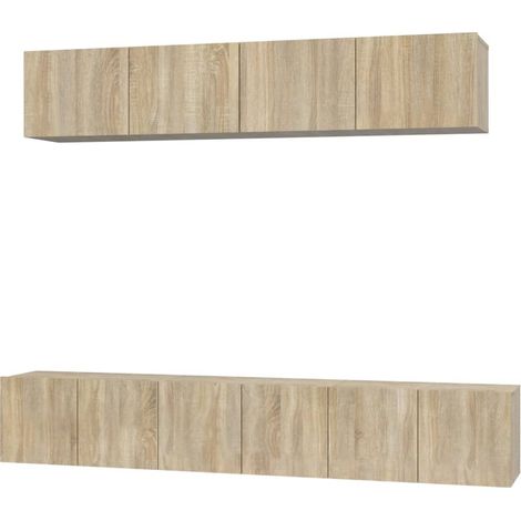 Conjunto de muebles mueble aparador TV televisión salón dormitorio salón 5 piezas roble sonoma madera contrachapada marrón 020024966