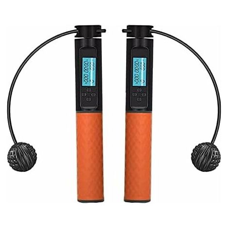 DEESSE SHOP - Corde à sauter sans fil avec compteur de calories, corde à sauter à vitesse d'exercice réglable avec poignée lestée numérique, orange (1/5)
