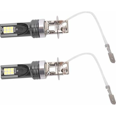 2pcs LED ampoule de phare, 2525 12LED phare de véhicule de voiture replacement pour ampoule de phare H3 DC12V-24V blanc 6500K-7500K (1/4)