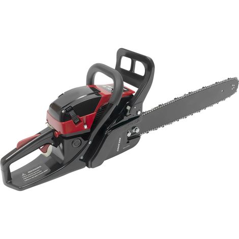 Tronçonneuse, moteur 2 temps, poignée ergonomique, Noir et Rouge (1/2)