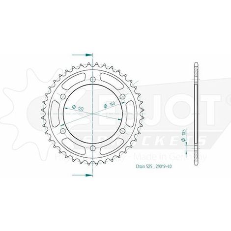Couronne Acier Kawasaki - 525 - 40 Dents - Similaire JTR498 - Made in Germany