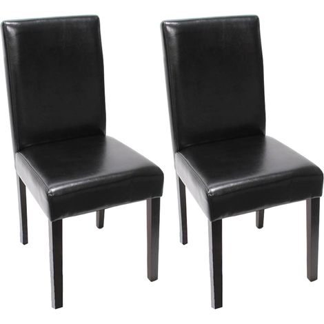 Juego de 2 sillas de cocina comedor en cuero negro, patas de madera oscura, diseño moderno 040002078