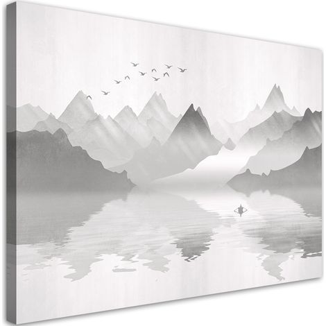 Quadro su tela, Montagne sul lago astrazione - 60x40 (1/4)