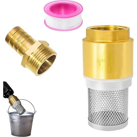 Non Return Valve, 1" Non Return Pump, Stainless Steel Filter, Brass Suction Strainer, with 1" Male Connector and Raw Tape, for Suction Hose, Pump (1/5)