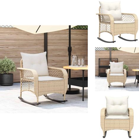 Chaise à bascule de jardin avec coussins beige résine tressée - Chaise À Bascule De Jardin - Chaises À Bascule De Jardin - Chaise À Bascule D'extérieur - Chaise À Bascule De Patio Extérieur (1/5)