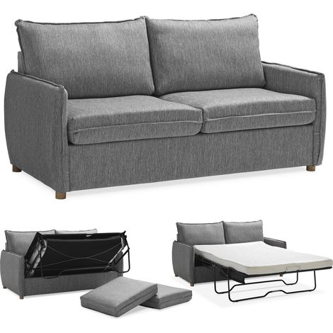 EVERGREENWEB - Divano Letto a 2 Posti con Materasso Memory 140x190, Sofà Soggiorno con Piedi in Legno Design Moderno, Struttura Rinforzata Pieghevole, Tessuto Grigio Antimacchia, Cuscini Estraibili (1/5)