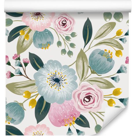 Papier peint fleuri printanier coloré pour salon et chambre 50x1000 cm (1/5)