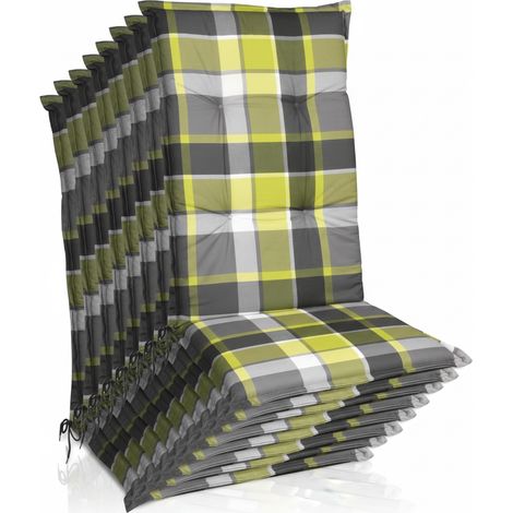 8er Set Hochlehner Auflagen Set 120x50 cm Polster Grün Kariert