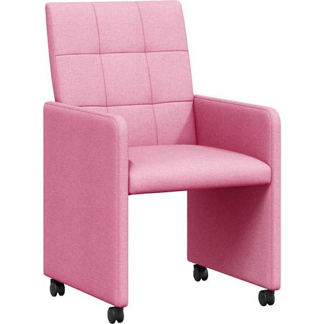 Sedie da Pranzo con Ruote 2 pcs Rosa 58 x 65 x 94 cm Tessuto vidaXL