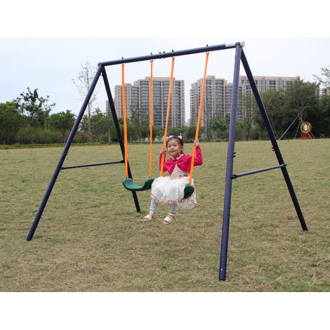 Altalena doppia per bambini 259x188x180 cm acciaio blu-verde, antiscivolo da esterno FloraGrace (1/5)