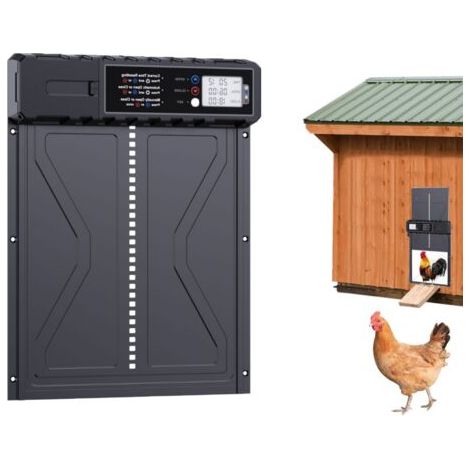Porte automatique pour poulailler en aluminium – Écran LCD programmable – Résistante aux intempéries – Sécurité intégrée avec capteur d'obstacles