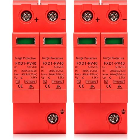 2 pièces DC 500V Parafoudre Photovoltaïque,2P Schutzvorrichtung gegen Überspannungen, 40KA SPD Parafoudre Photovoltaïque Protecteur Foudre Ménage Schutzvorrichtung Montée Subite (1/5)