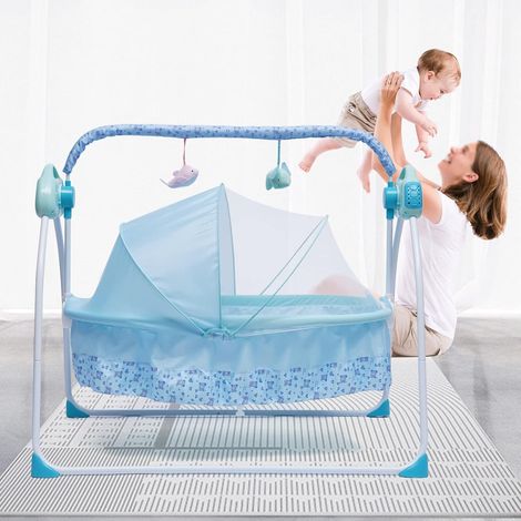 Elektrische Stubenwagen Babywiege Schaukel Baby Stuben Bett Bettchen Beistellbett Automatik Babyschaukel Babybett, Schaukelstuh mit 12 Liedern und Bluetooth USB-Verbindungsfunktionen