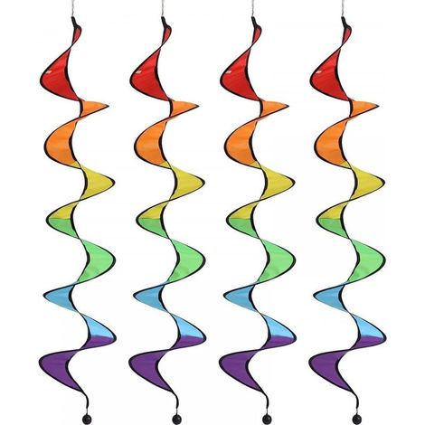 Décorations de moulins à vent, ensemble de 4 moulins à vent en spirale arc-en-ciel de 43 pouces, moulins à vent suspendus, bandes de moulins à vent colorées, adaptées à la décoration extérieure de jar (1/4)