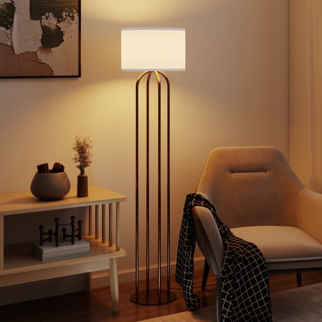 Lampadaire sur pied de salon, lampe sur pied avec abat-jour en lin et interrupteur à pied, doré et beige, Ø 38 x 161 centimètres (1/4)