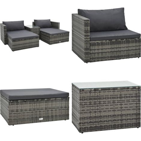 5-tlg. Garten-Lounge-Set mit Auflagen Poly Rattan Grau - Gartenmöbel - Rattan Gartenmöbel - Outdoor Lounge Set - Sitzgarnitur - Garten Sofa - Home & Living (1/5)