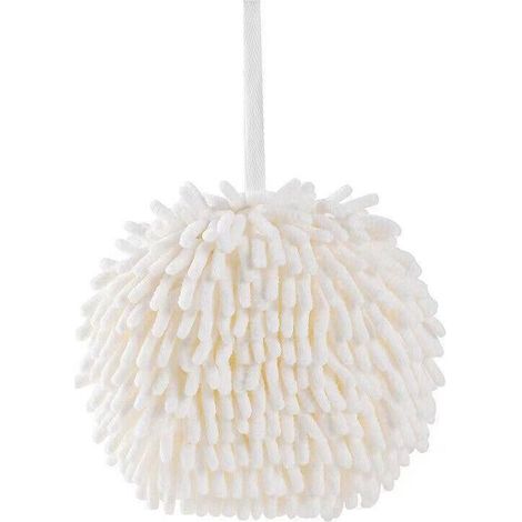 Boule de séchage en chenille blanche, idéale pour la cuisine et la salle de bain. Absorbante et facile à suspendre. (1/5)