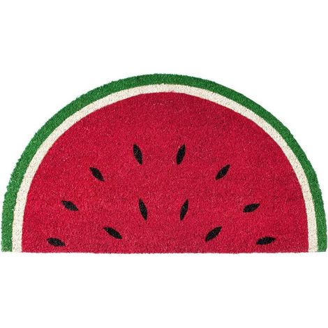 (Watermelon, Red). Watermelon Shaped Entrance Mat. Original Coconut Doormat with Non-Slip PVC Backing. (1/5)