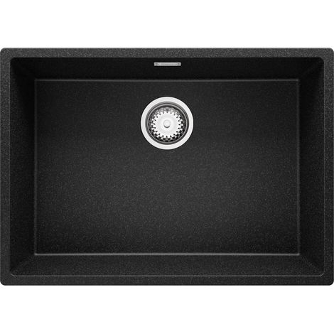 PRIMAGRAN Evier Cuisine en Granit 66x47cm, Lavabo 1 bac + Kit de Vidage, Évier à Encastrer au meuble 70cm - London Slim, Graphite (1/5)