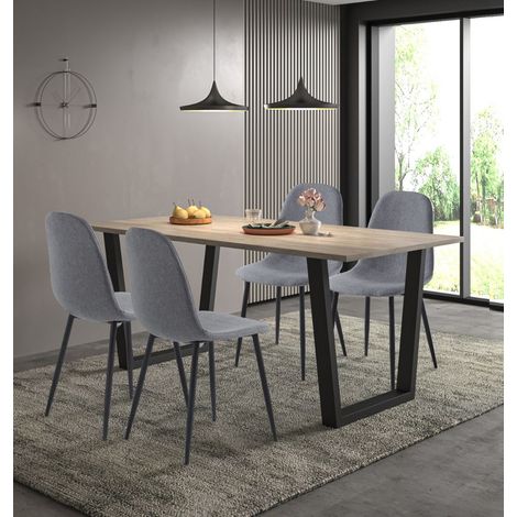 Hallowood Furniture Dudley Large Dining Table and Chairs Set 4, (180cm) Kitchen Table with Chunky U Shaped Metal Legs and Dark Grey Fabric Chairs, Dining Room Sets for Home and Cafe (1/5)