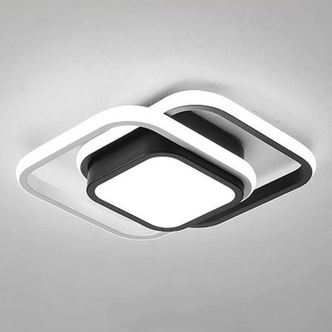 Plafonnier à LED - 2 carrés - Style nordique moderne - Blanc et noir - Pour allée d'escalier, couloir, porche, cuisine - Lumière blanche froide - 21 W (lumière blanche froide) (1/5)