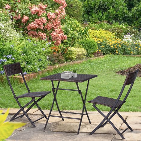 Outsunny Ensemble Meubles de Jardin Design Table carré et chaises Pliables résine tressée Imitation rotin Marron