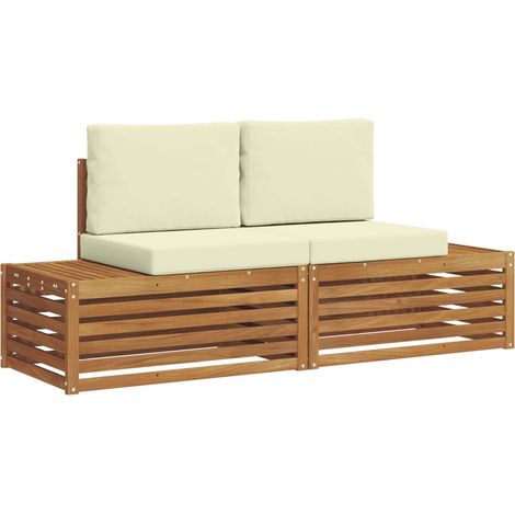 Outdoor Sofa Set with Cushion 2 Piece Natural and Cream vidaXL