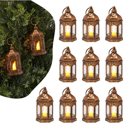 Lanterne Bougie Électrique, Lot de 12, Lanterne Décorative Extérieur LED Vintage sans Flamme à Suspendre, pour Décoration d'Halloween, Noël, Mariage, Centre de Table, Intérieur, Couleur Bronze