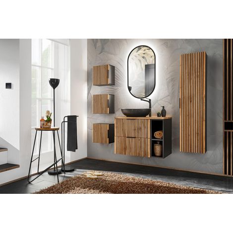 Ensemble complet de salle de bain avec meuble vasque 80 cm + 5 éléments - Sylve Black Wotan - Livraison gratuite