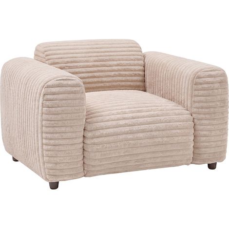 Fauteuil en velours côtelé grosses côtes beige POGNI de Maison Céphy (1/2)